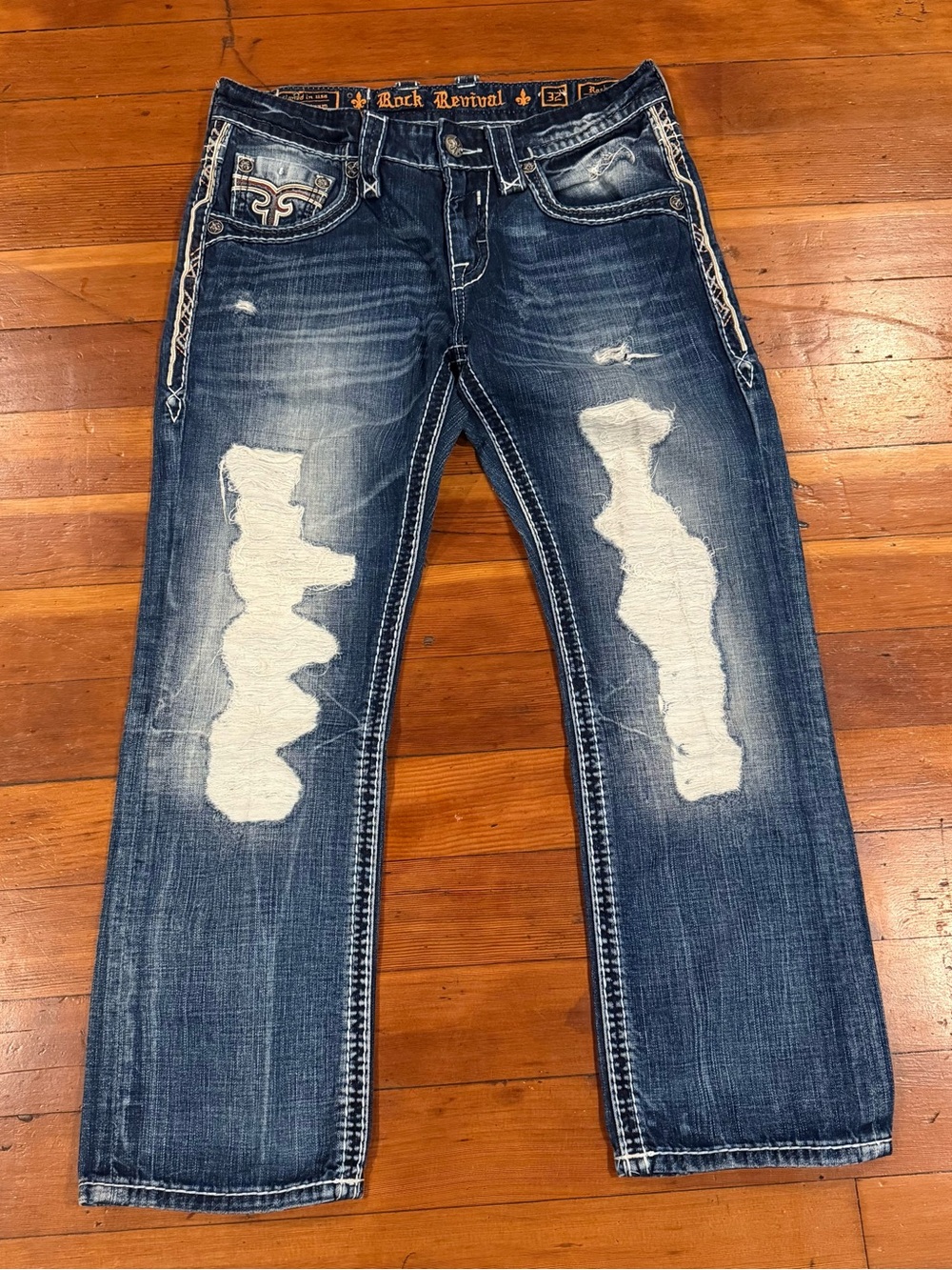 🎸 Vintage Rock Revival "Rosh" Heavy Distressed Straight Leg Jeans size 32